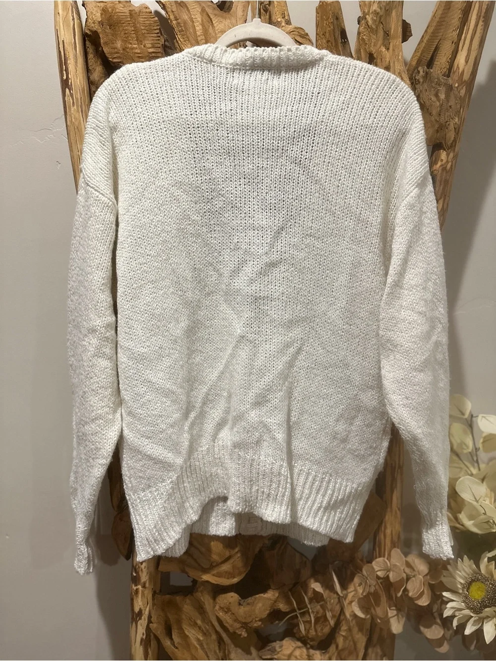 Cream Openwork Knit Button Cardigan